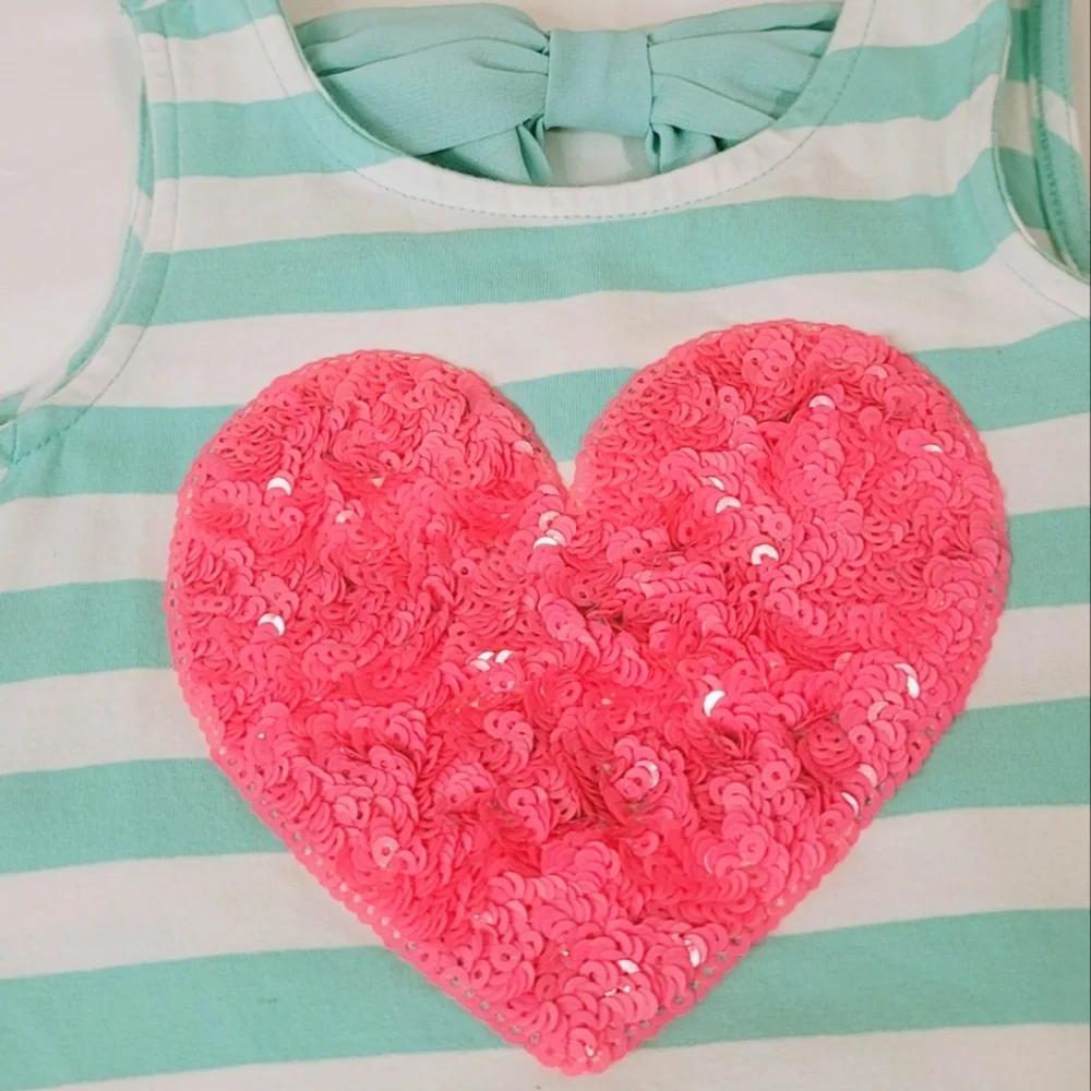 Tommy Bahama Mint Green Striped Dress with Pink Heart Sequins Accent Size S 5/6 - Picture 5 of 10